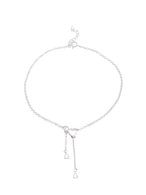 Heart Charm Chain 925 Sterling Silver Anklet For Women