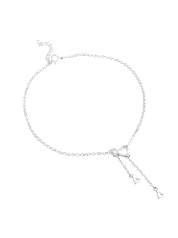 Heart Charm Chain 925 Sterling Silver Anklet For Women