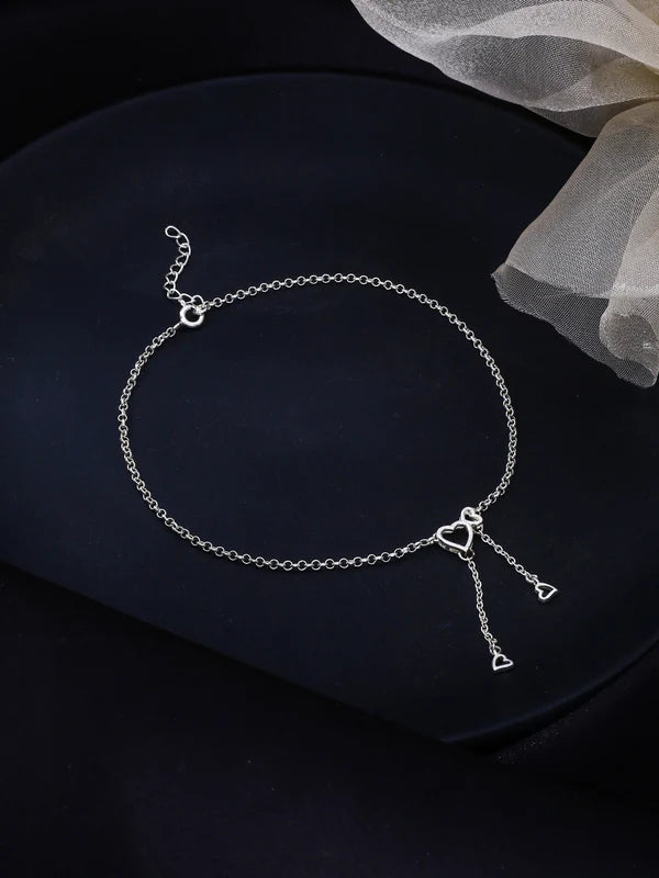 Heart Charm Chain 925 Sterling Silver Anklet For Women