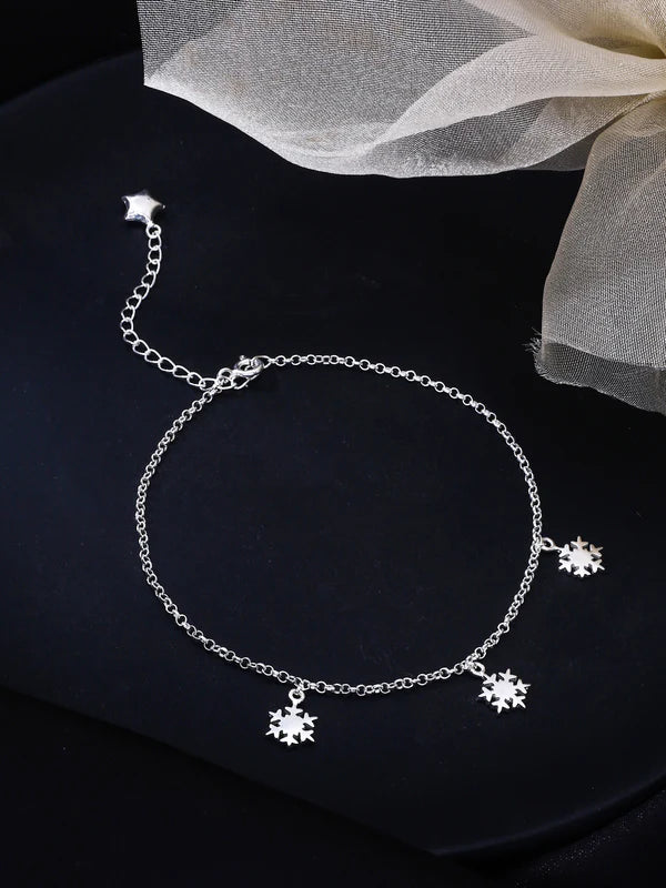 Snowflake Charm 925 Sterling Silver Anklet For Women