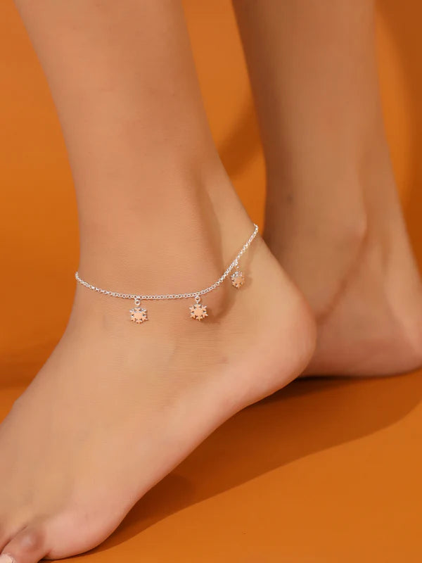 Snowflake Charm 925 Sterling Silver Anklet For Women