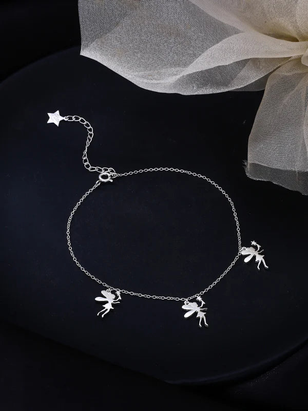 Guardian of Grace Angel Charm 925 Sterling Silver Anklet For Women