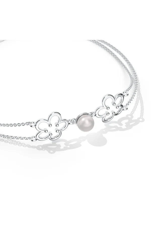 Dual Floral Pearl Studded 925 Sterling Silver Anklet For Women