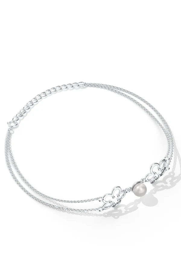 Dual Floral Pearl Studded 925 Sterling Silver Anklet For Women