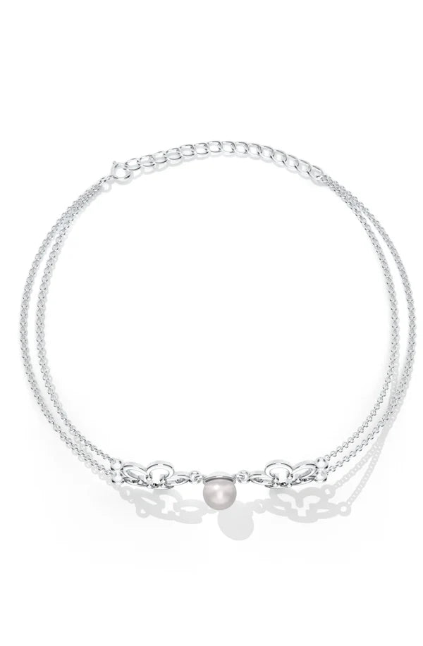 Dual Floral Pearl Studded 925 Sterling Silver Anklet For Women