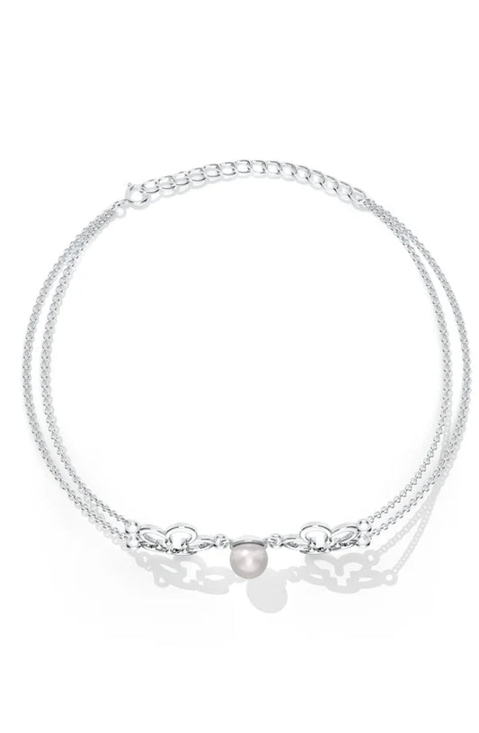 Dual Floral Pearl Studded 925 Sterling Silver Anklet For Women