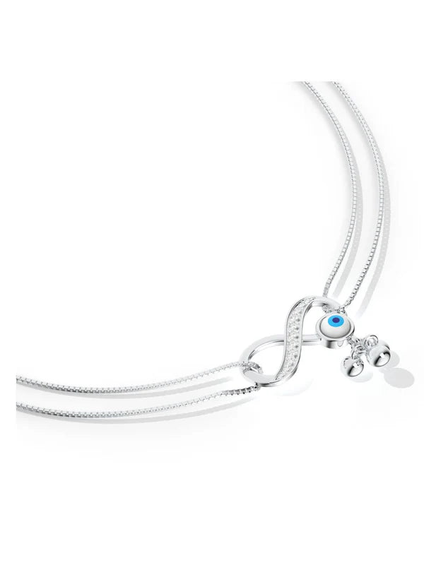 925 Sterling Silver Moissanite and Evil Eye Studded Anklet For Women