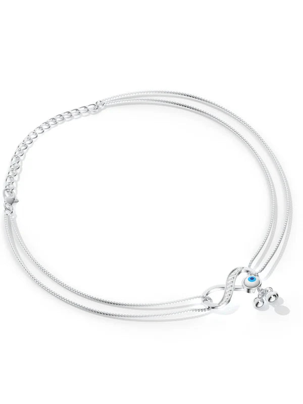 925 Sterling Silver Moissanite and Evil Eye Studded Anklet For Women