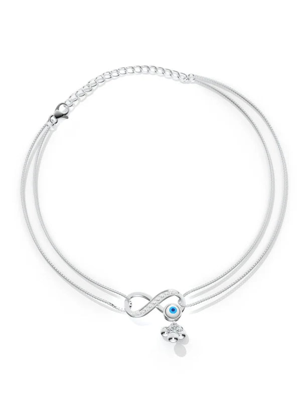 925 Sterling Silver Moissanite and Evil Eye Studded Anklet For Women