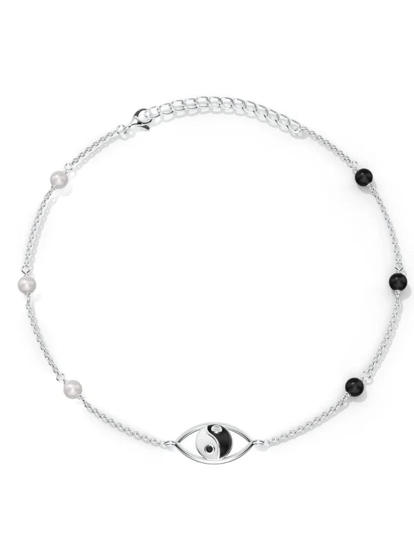 Yin-Yang with Moissanite and Pearl Anklet 925 Sterling Silver For Women