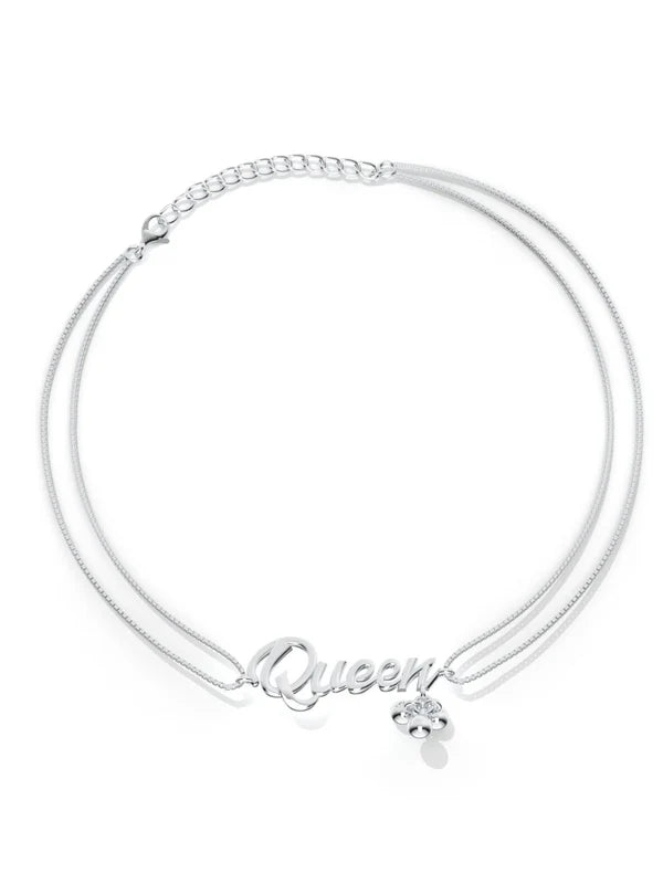 925 Sterling Silver "QUEEN" Anklet For Women