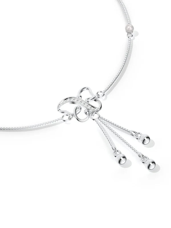 Butterfly Anklet With Moissanite & Pearl Studded 925 Sterling Silver For WOMEN