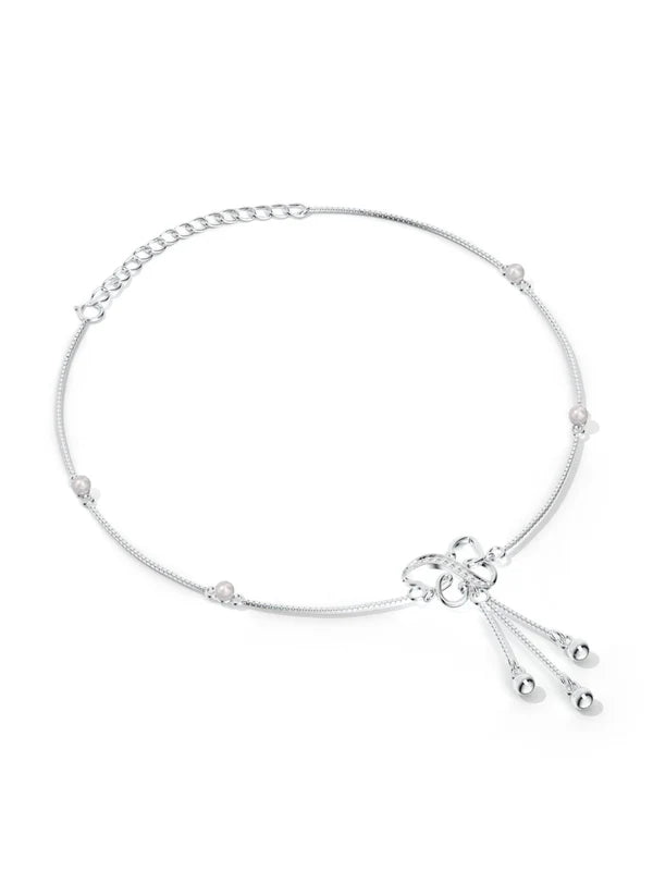 Butterfly Anklet With Moissanite & Pearl Studded 925 Sterling Silver For WOMEN