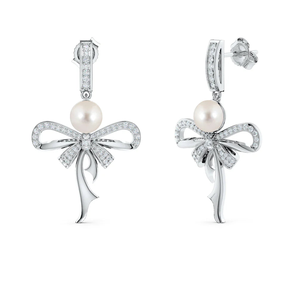 Moissanite Unfurling Elegance Pearl 925 Sterling Silver Drop Earrings For Women