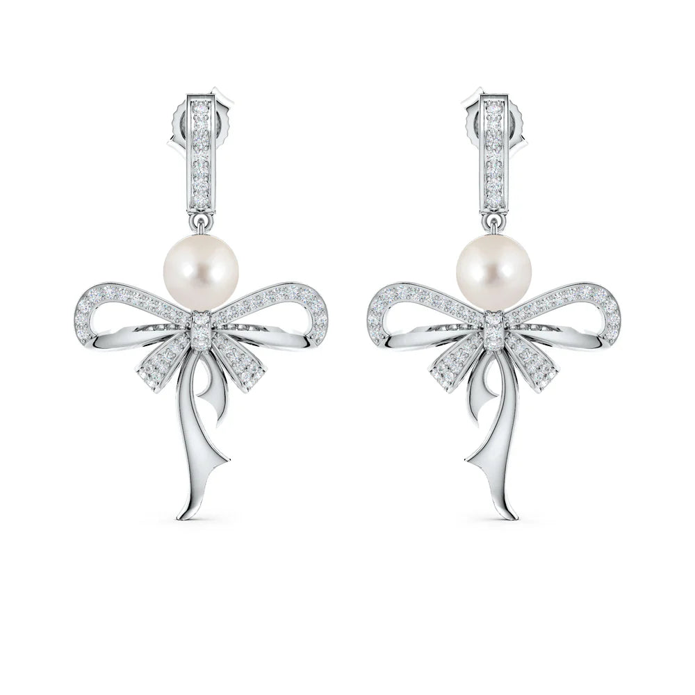 Moissanite Unfurling Elegance Pearl 925 Sterling Silver Drop Earrings For Women