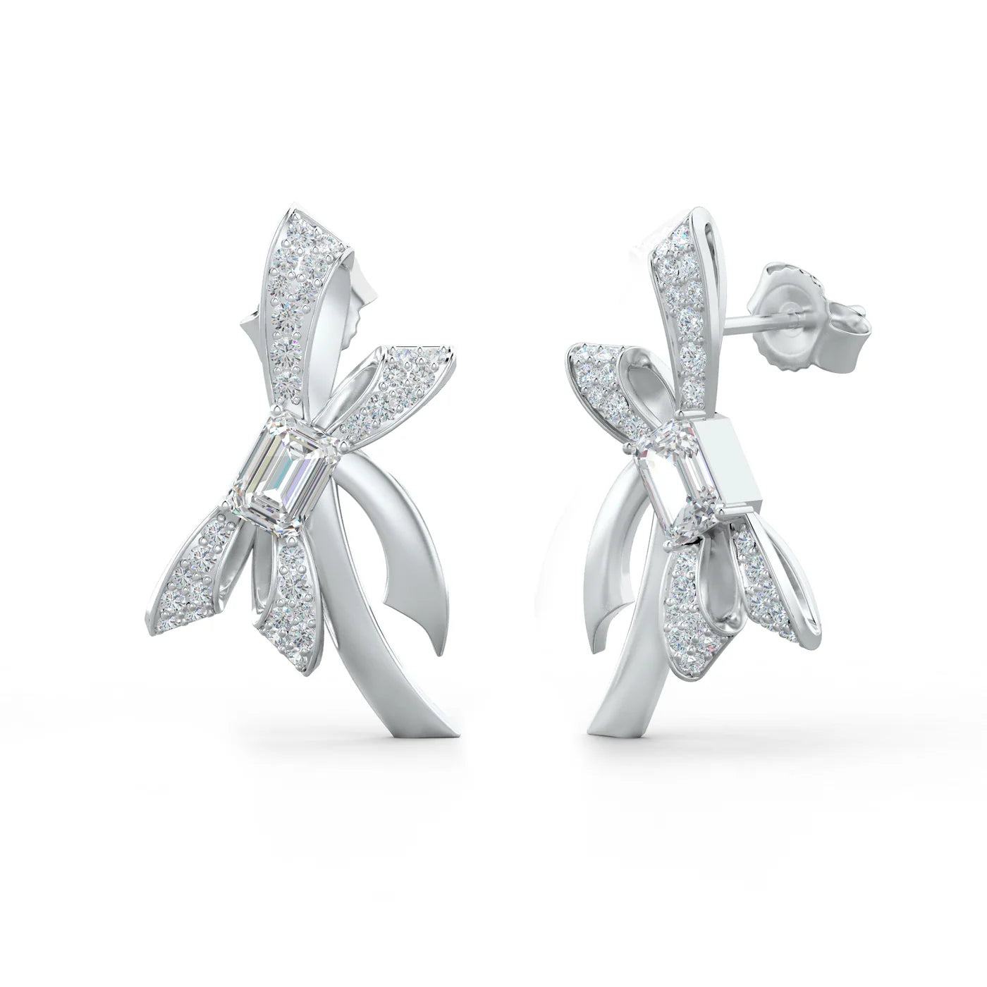 Moissanite Ribboned Grace 925 Sterling Silver Earrings For Women