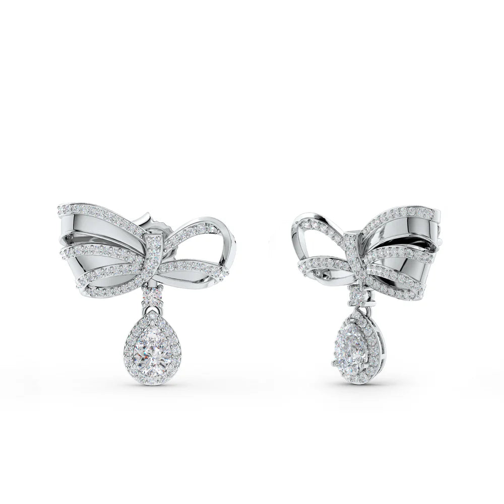 Moissanite Bow of Elegance 925 Sterling Silver Earrings For Women