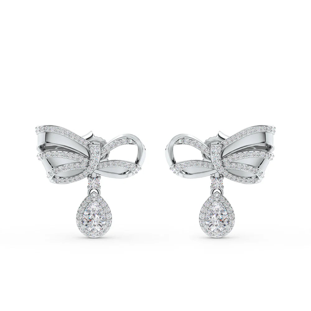 Moissanite Bow of Elegance 925 Sterling Silver Earrings For Women