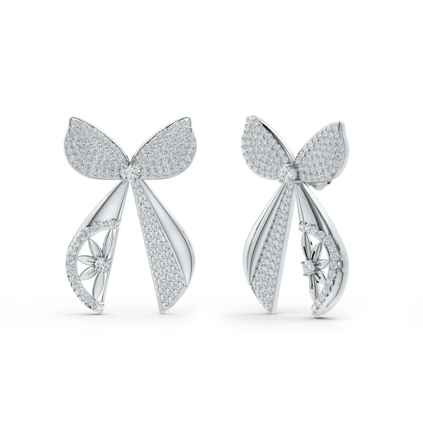 Moissanite Floral Ribbons 925 Sterling Silver Earrings For Women