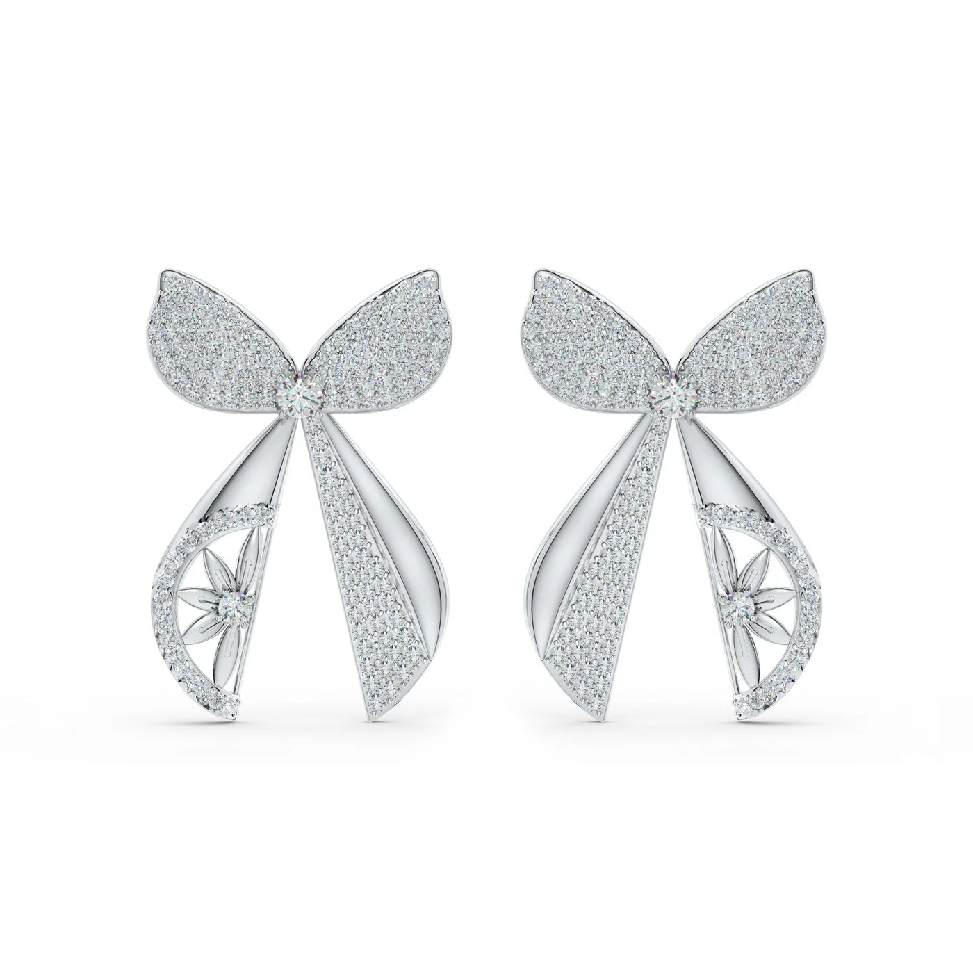 Moissanite Floral Ribbons 925 Sterling Silver Earrings For Women
