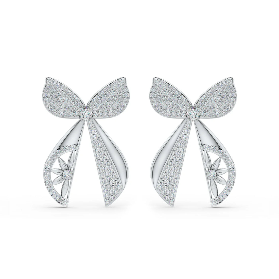 Moissanite Floral Ribbons 925 Sterling Silver Earrings For Women
