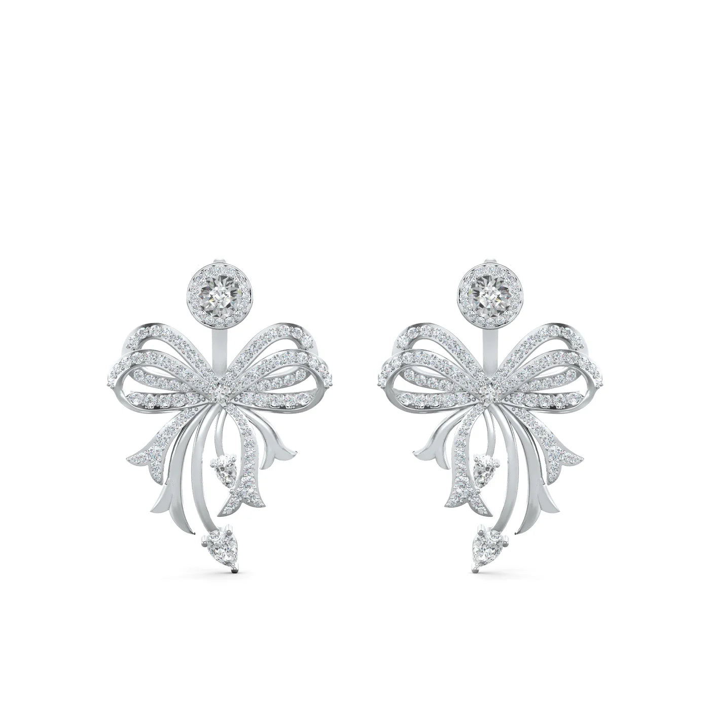 Contemporary Ribbon Moissanite 925 Sterling Silver Earrings Jackets For Women