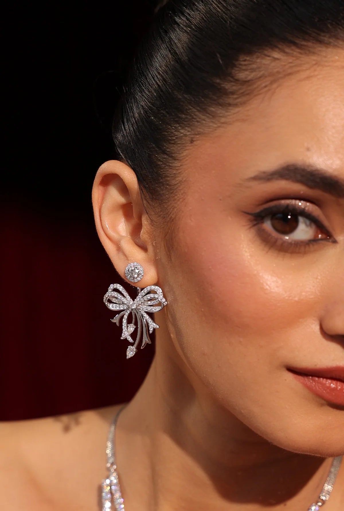 Contemporary Ribbon Moissanite 925 Sterling Silver Earrings Jackets For Women