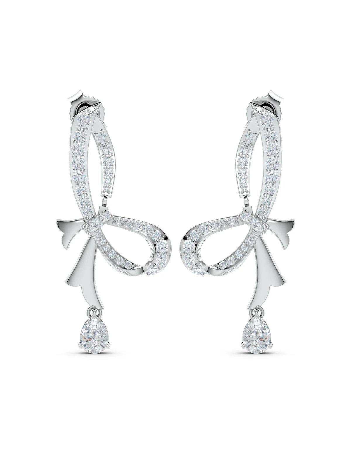 Moissanite Ribboned Allure 925 Sterling Silver Drop Earrings For Women
