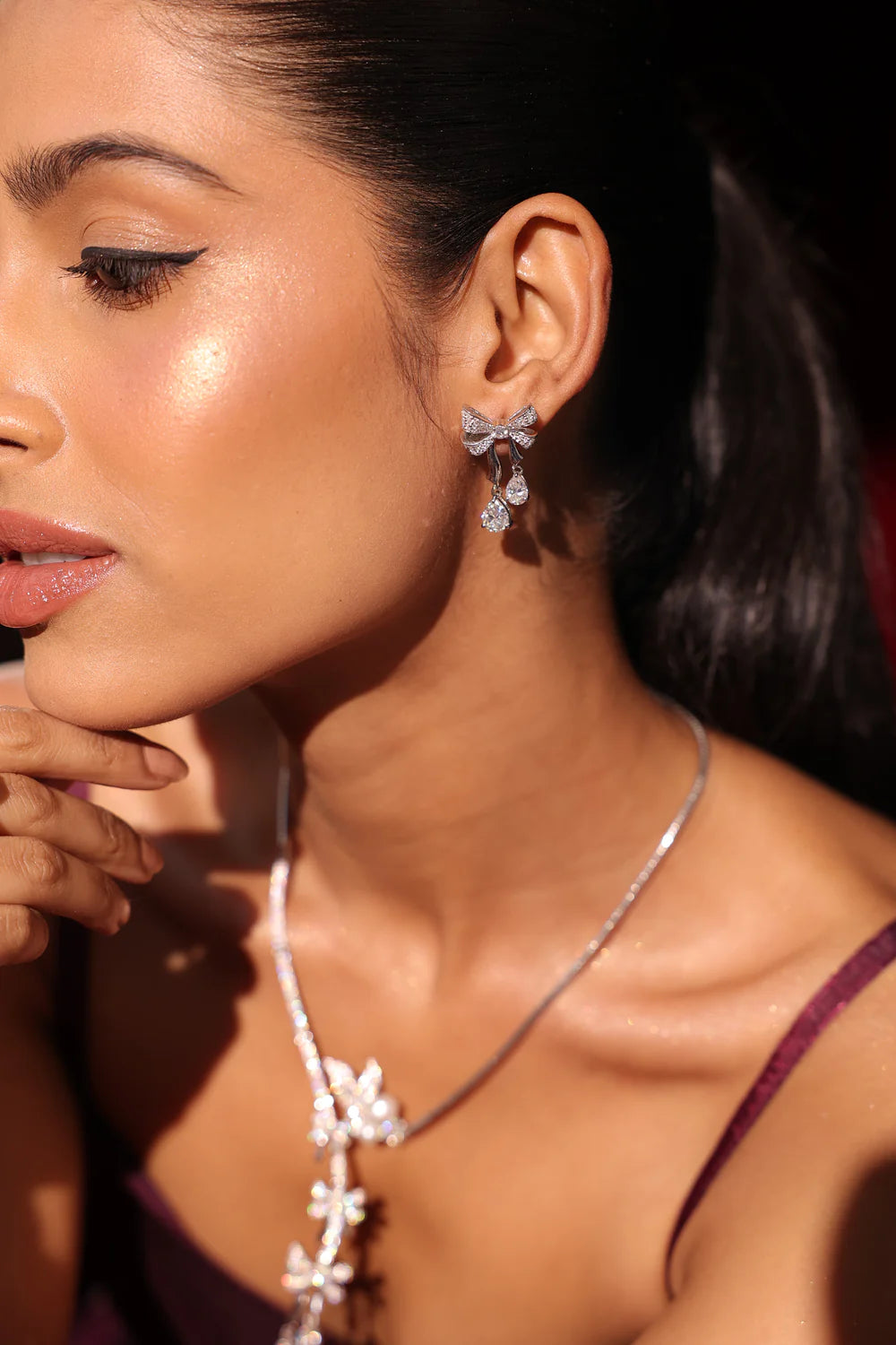 Petals of Ribbon: 925 Sterling Silver Moissanite Necklace Set For Women