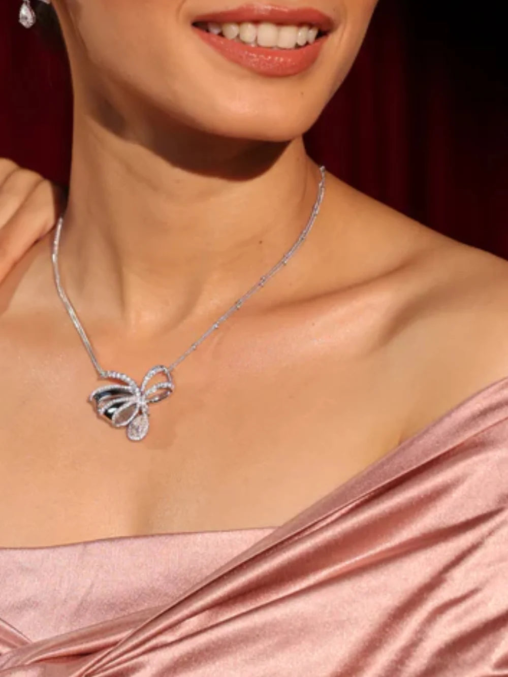 Ethereal Ribbon of Dreams 925 Sterling Silver Moissanite Necklace Set For Women