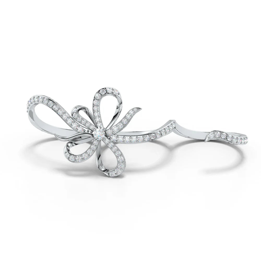 Moissanite Three-Finger Ribbonia 925 Sterling Silver Ring For Women