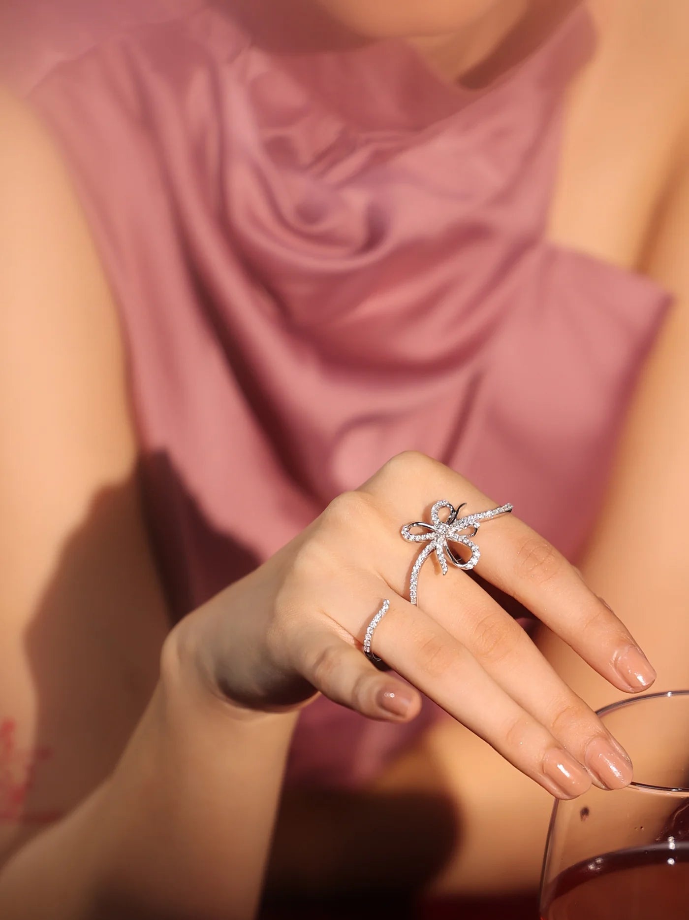 Moissanite Three-Finger Ribbonia 925 Sterling Silver Ring For Women