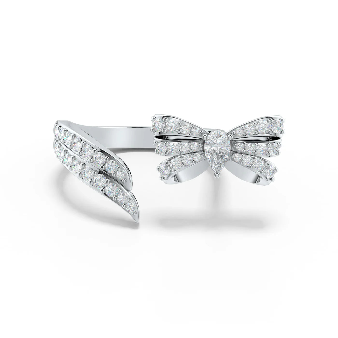 MOISSANITE FRONT OPEN RIBBONIA 925 STERLING SILVER RING FOR WOMEN