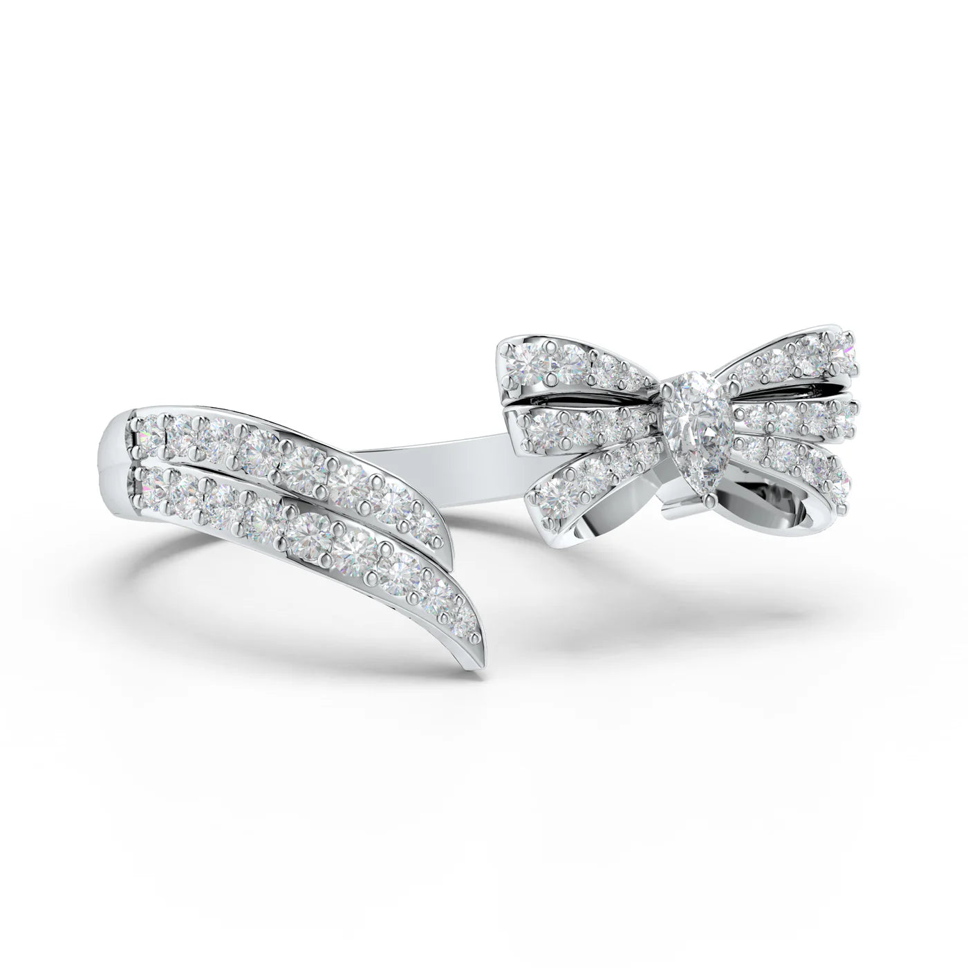 MOISSANITE FRONT OPEN RIBBONIA 925 STERLING SILVER RING FOR WOMEN