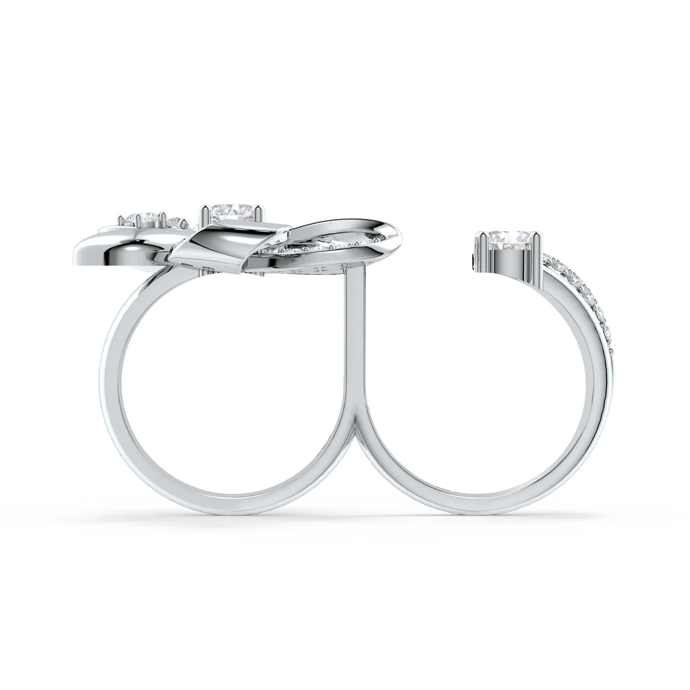 Moissanite Two-Finger Ribbonia Floral Motifs 925 Sterling Silver Ring For Women