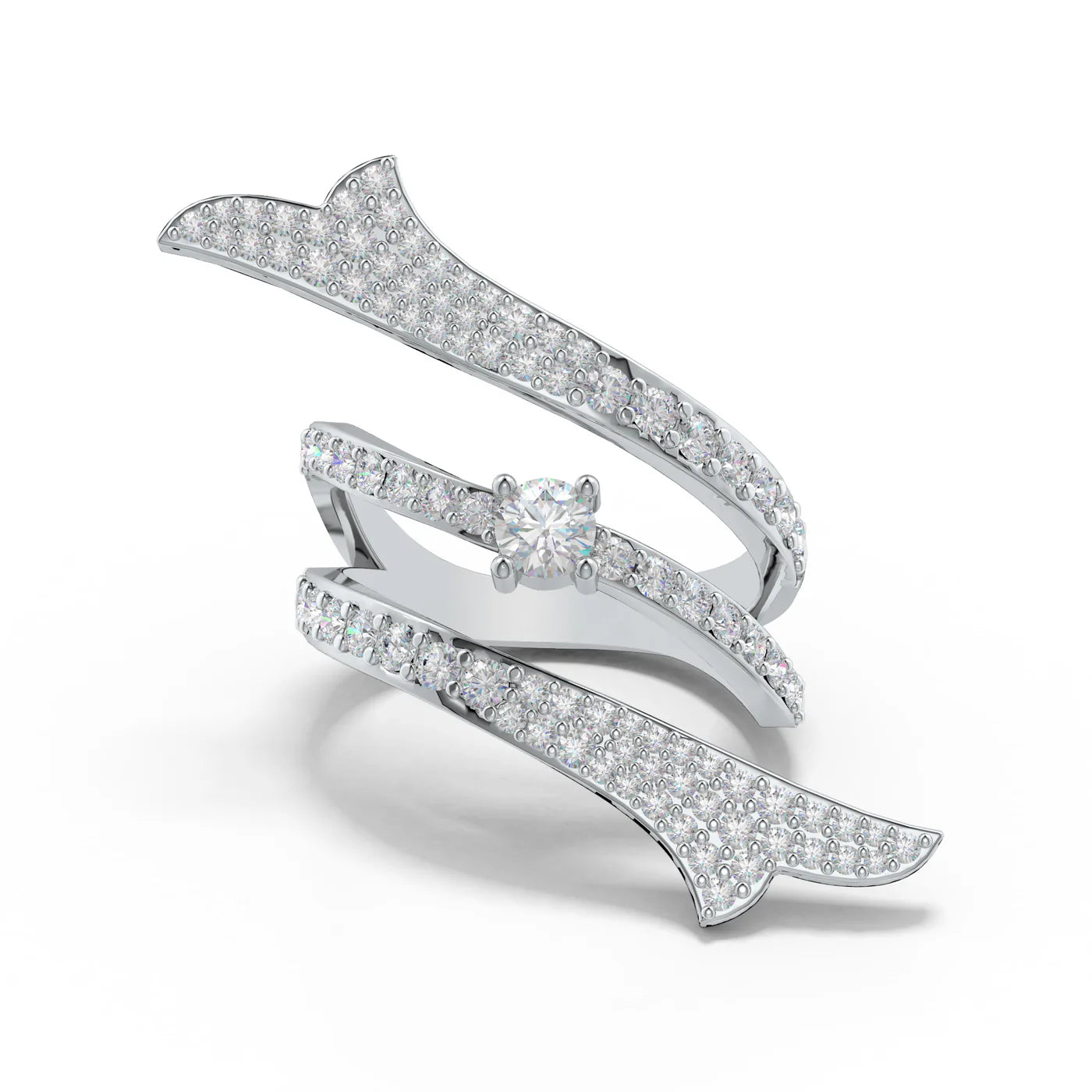 Modern Ribbonia Graceful Folds and Moissanites 925 Sterling Silver Ring For Women