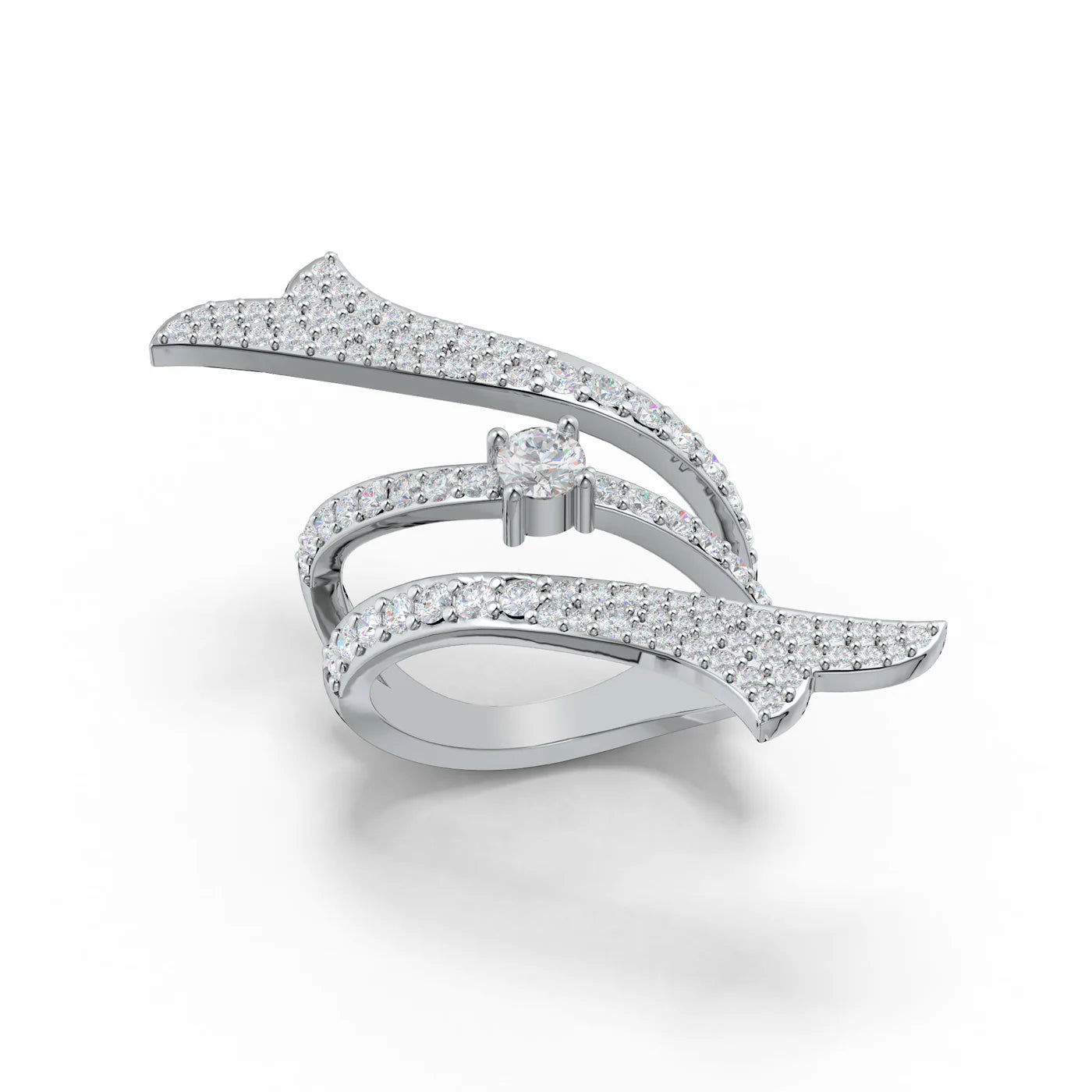 Modern Ribbonia Graceful Folds and Moissanites 925 Sterling Silver Ring For Women