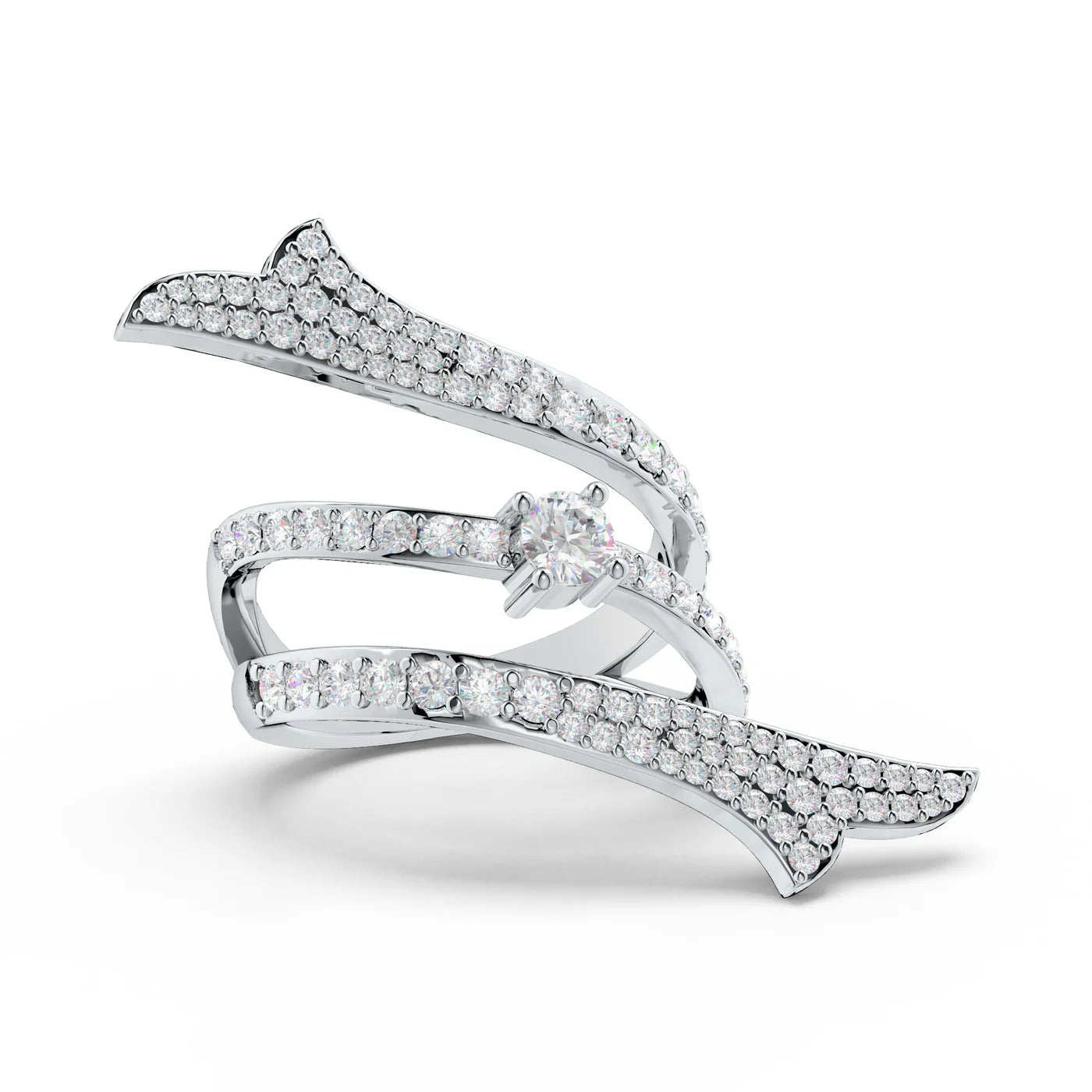 Modern Ribbonia Graceful Folds and Moissanites 925 Sterling Silver Ring For Women