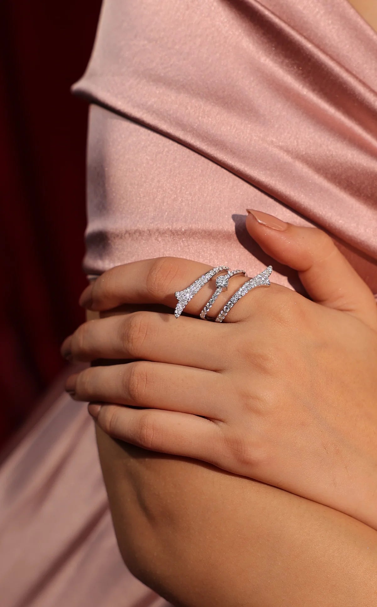 Modern Ribbonia Graceful Folds and Moissanites 925 Sterling Silver Ring For Women