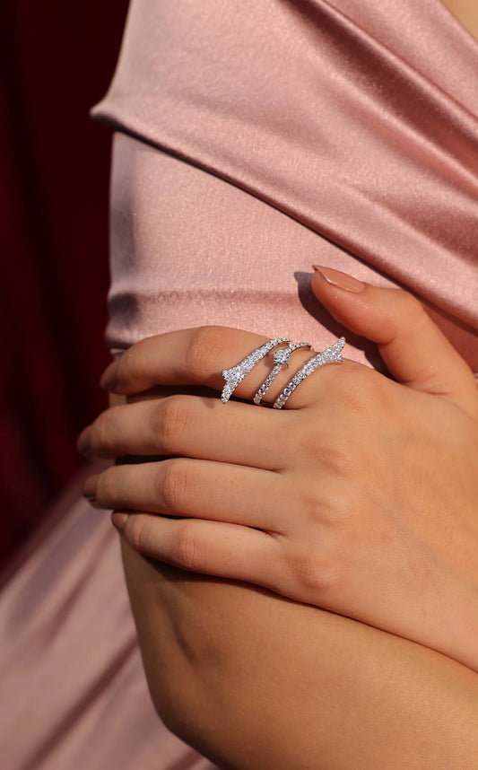 Modern Ribbonia Graceful Folds and Moissanites 925 Sterling Silver Ring For Women