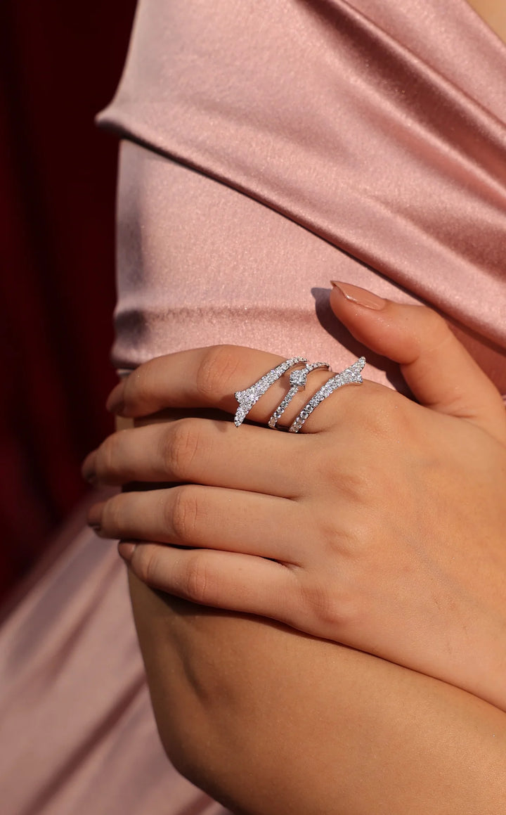 Modern Ribbonia Graceful Folds and Moissanites 925 Sterling Silver Ring For Women