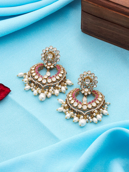 Stunning Red Talphe Chandbali Earrings For Women