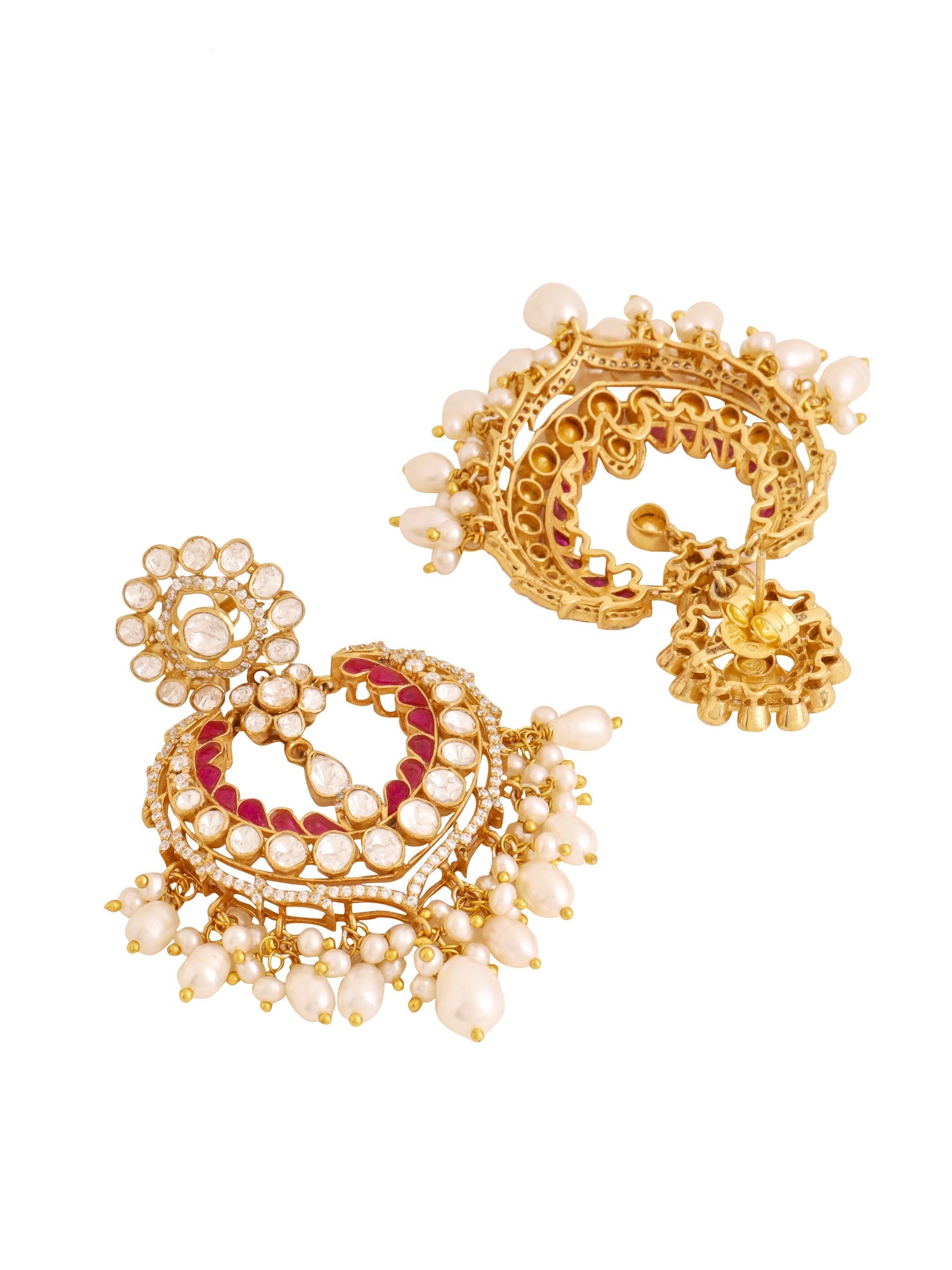 Stunning Red Talphe Chandbali Earrings For Women