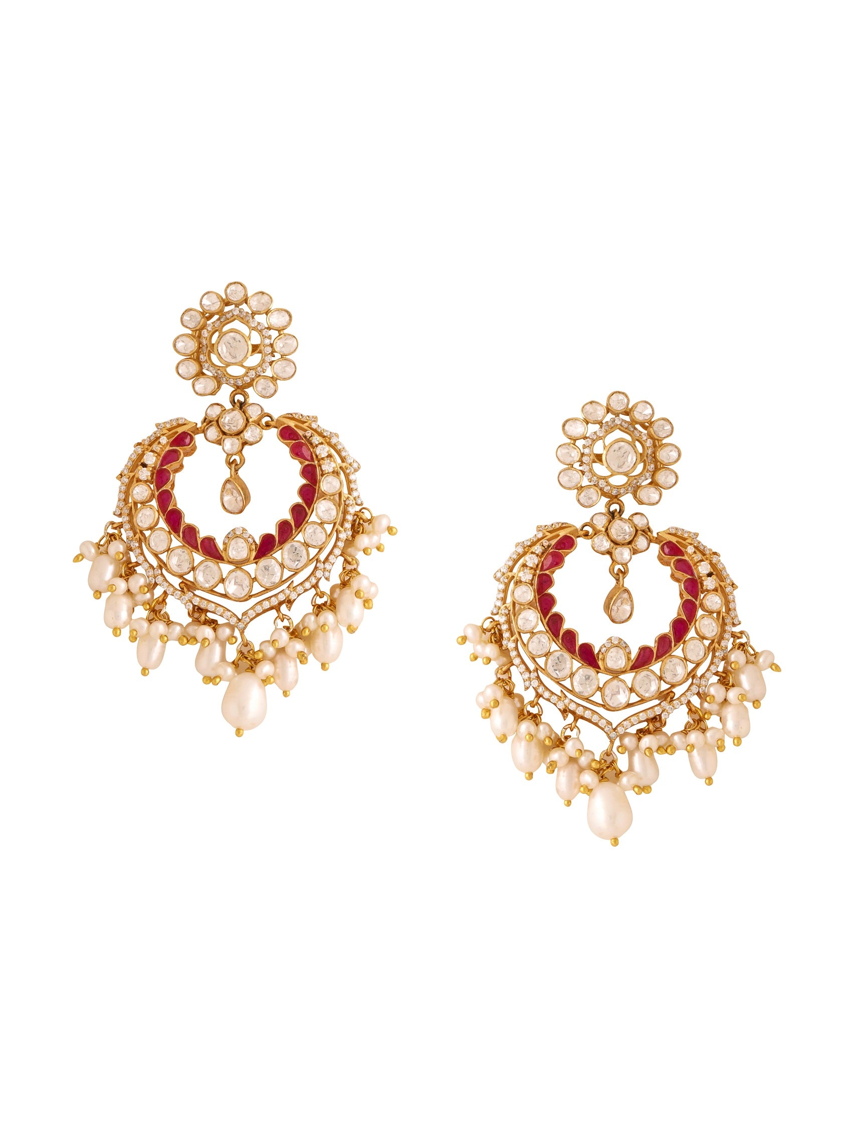 Stunning Red Talphe Chandbali Earrings For Women