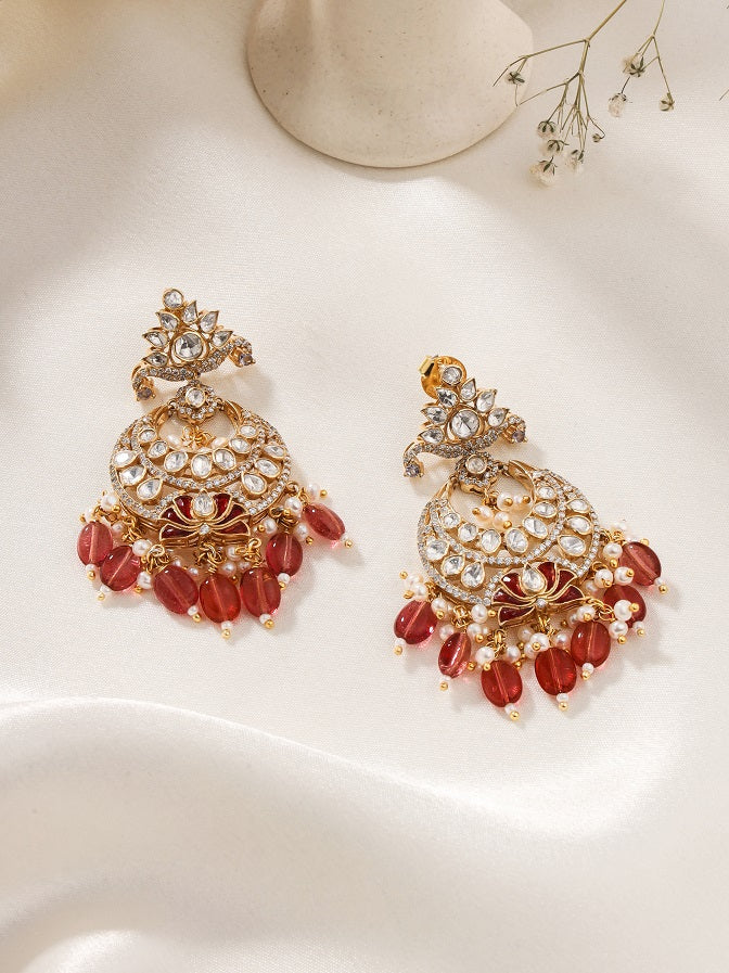 Ravishing Red Mani Chandbali Earrings For Women