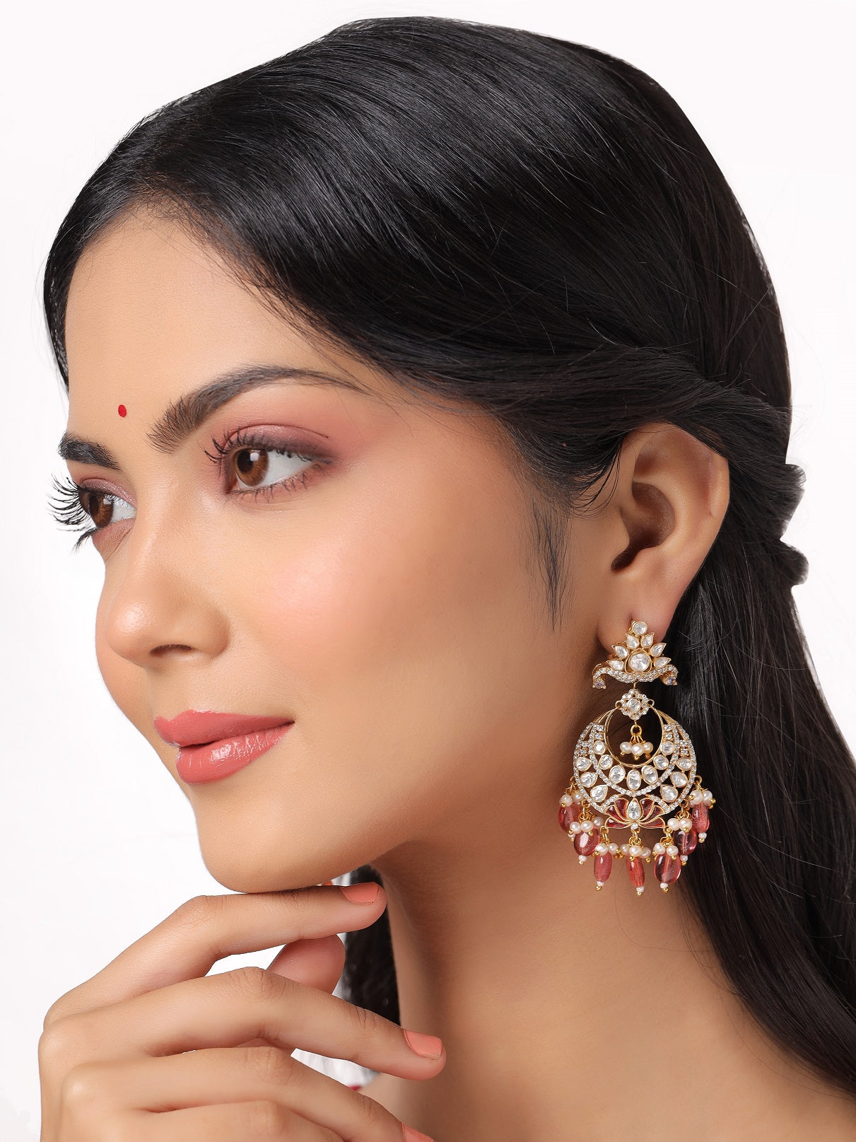Ravishing Red Mani Chandbali Earrings For Women