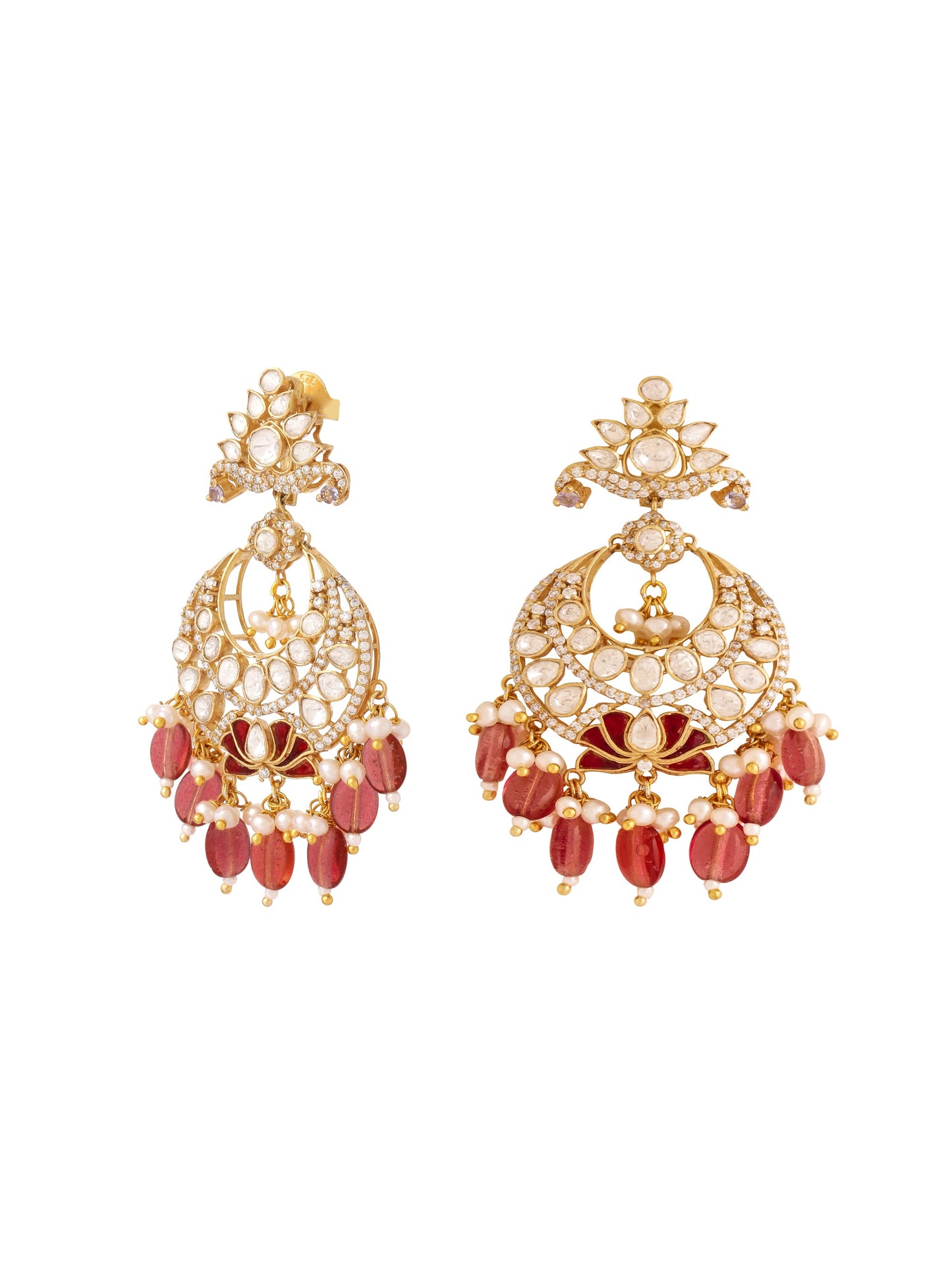 Ravishing Red Mani Chandbali Earrings For Women