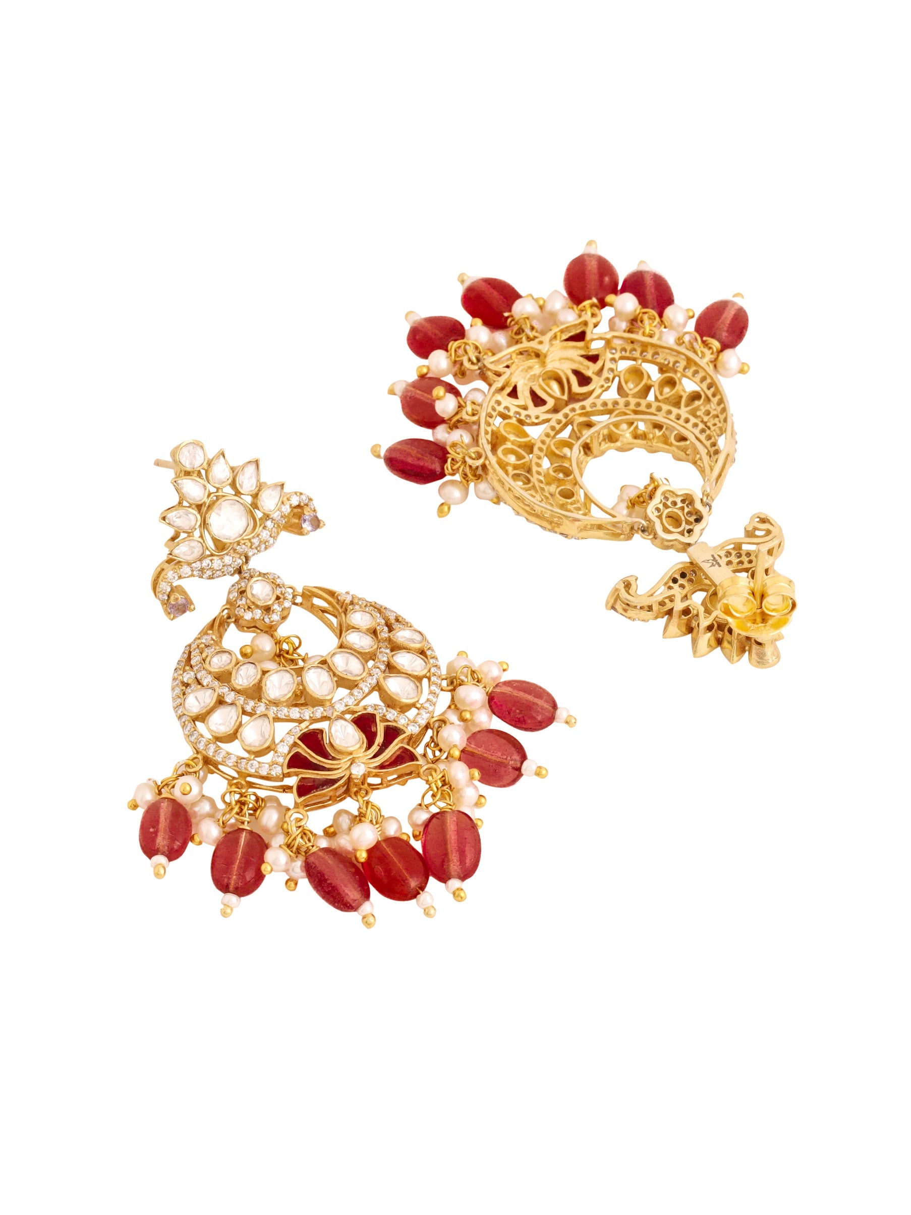 Ravishing Red Mani Chandbali Earrings For Women