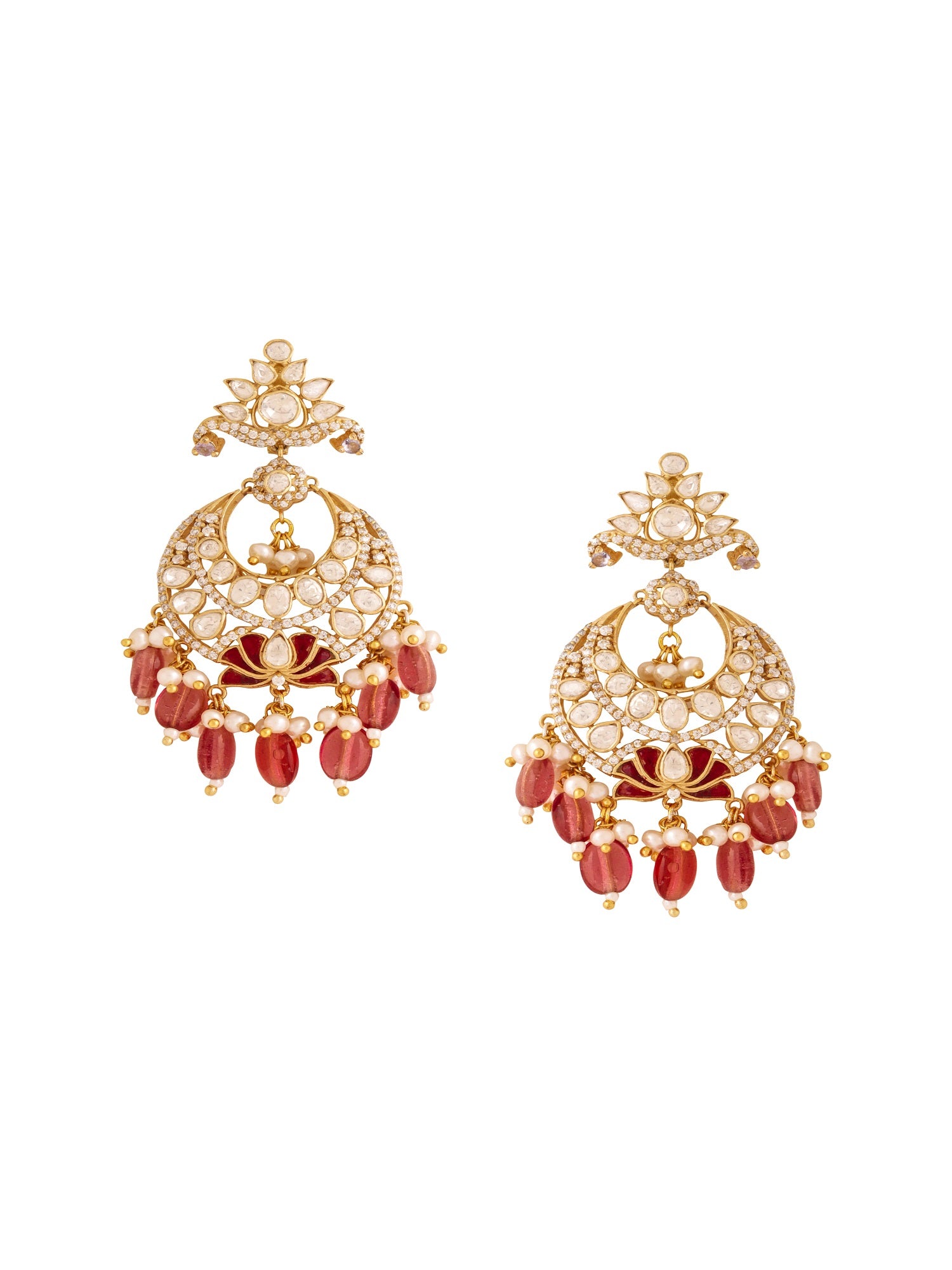 Ravishing Red Mani Chandbali Earrings For Women