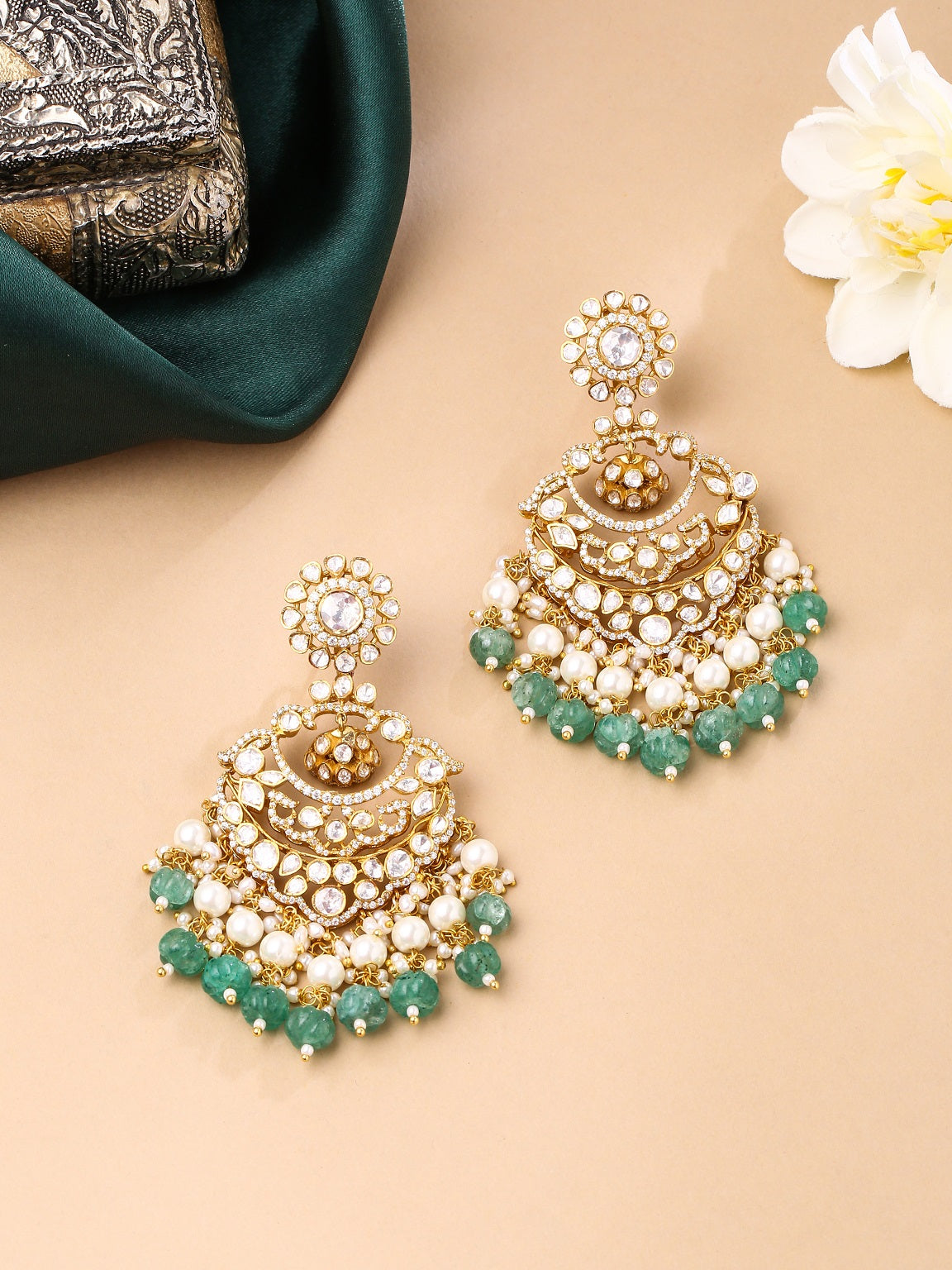 Pearl Dazzling Chandbali Earrings For Women
